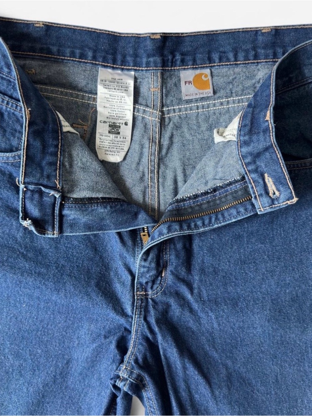 Carhartt FRB100DNM Flame Resistant Relaxed Fit Jeans 38x34 Made in USA